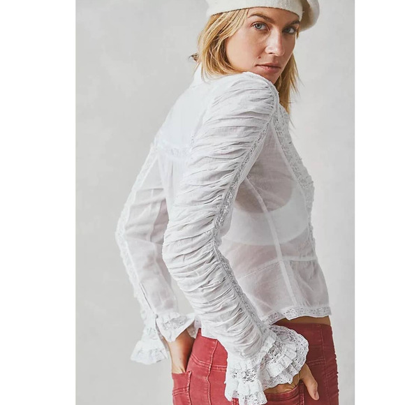 New Free People Penelope Long Sleeve Lace Button Blouse $168 MEDIUM Ivory - Picture 4 of 8